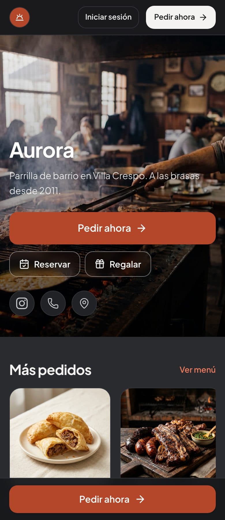 La página de Aurora en PedíAcá