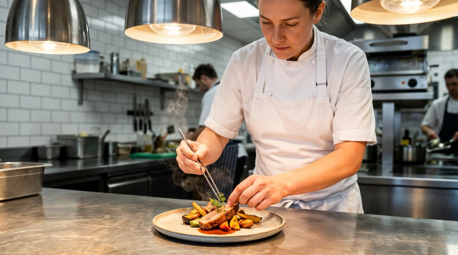 Cocina de un restaurante en servicio