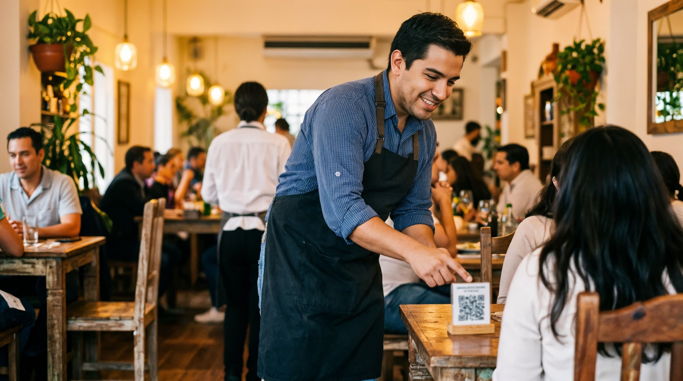 Una mesa larga en un restaurante