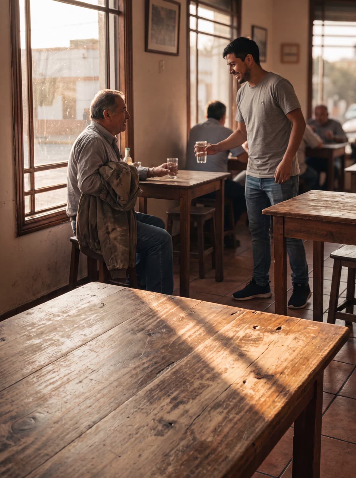 Un cliente habitual en la mesa, con su teléfono en la mano