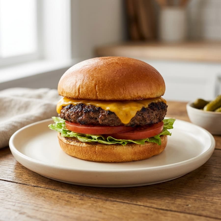 Una hamburguesa de la biblioteca de fotos, en el estilo clásico luminoso