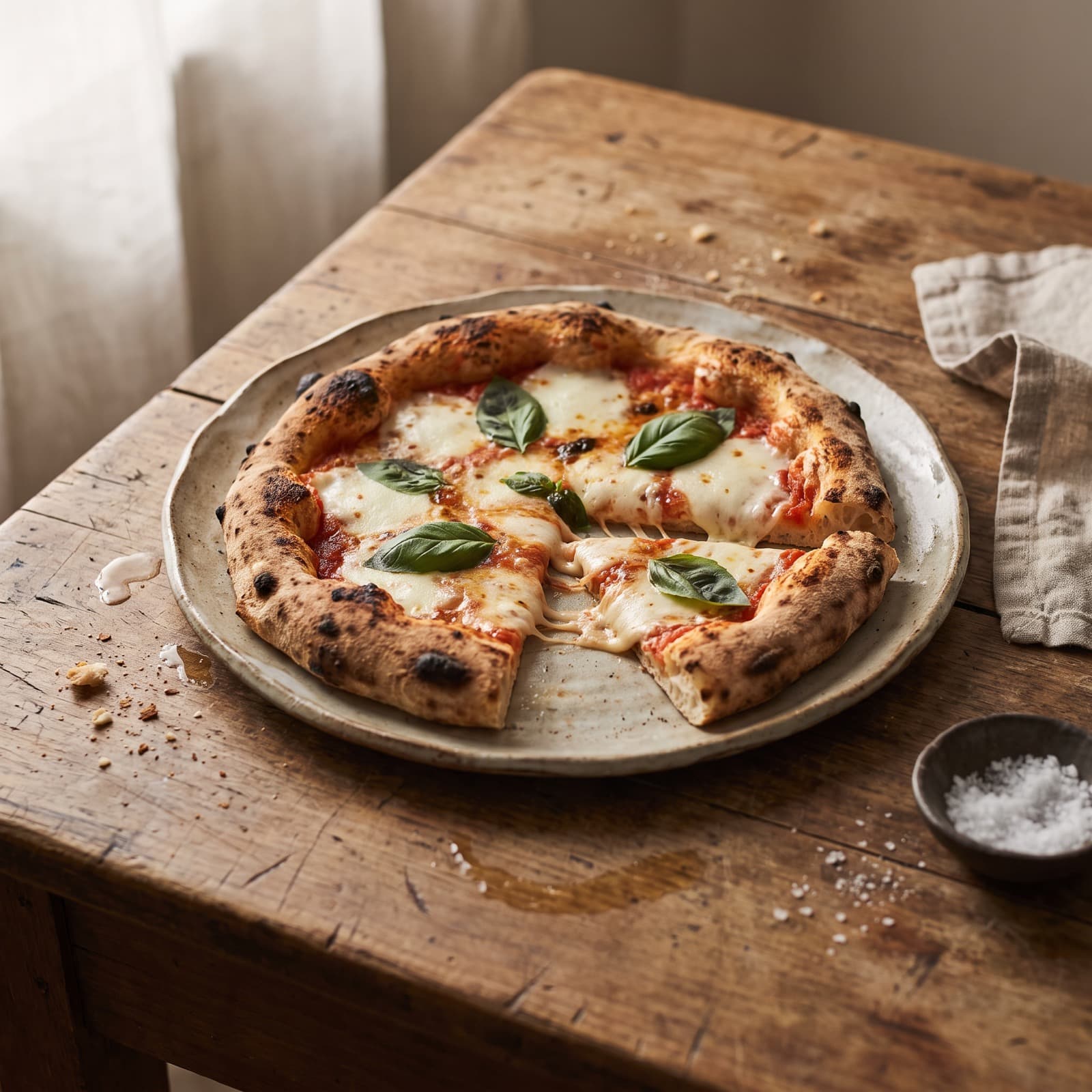 Una pizza margherita recién salida del horno
